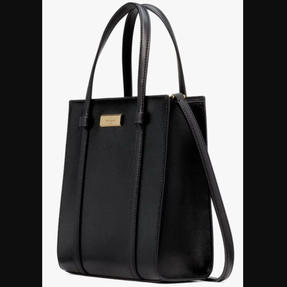 NWT kate spade Kenzie Black Patent Saffiano Mini Tote KK037, Crossbody Strap